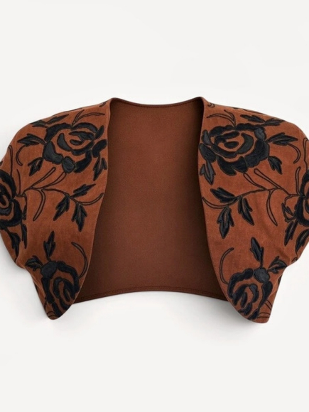 Vintage Carmen Marc Valvo Brown & Black Embroidered Evening Bolero Shrug Sz 8